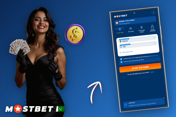 Mostbet promo code Pakistan entry field highlighted on the registration form